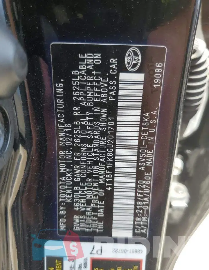 4T1BF1FK8GU201701 Photo# 12