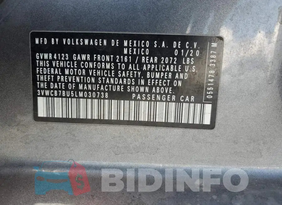 3VWCB7BU5LM030738 Photo# 12