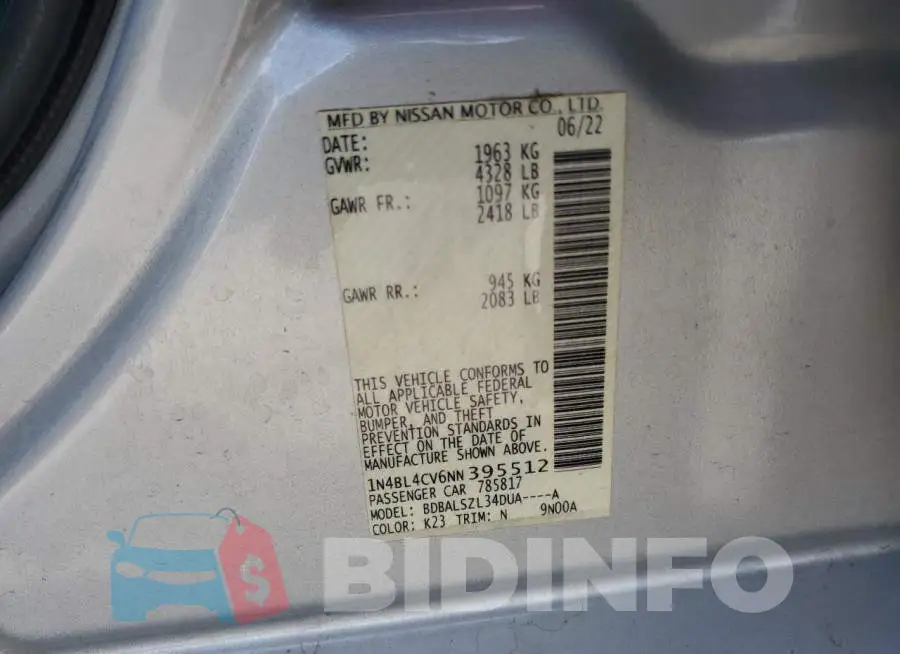 1N4BL4CV6NN395512 Photo# 12
