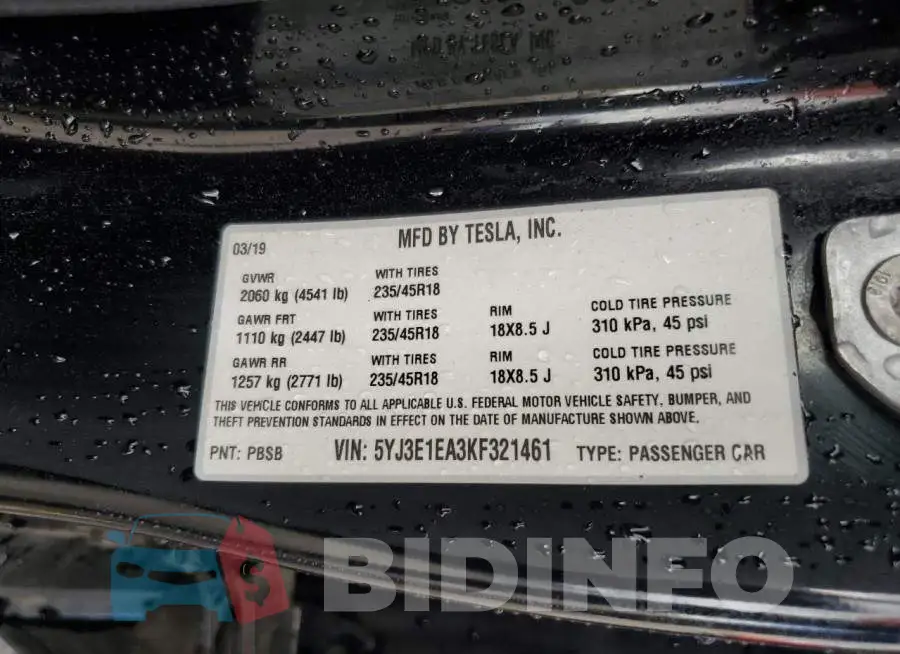 5YJ3E1EA3KF321461 Photo# 13