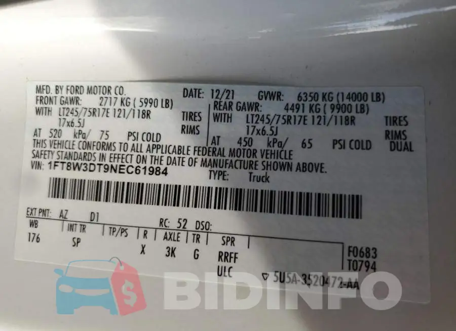 1FT8W3DT9NEC61984 Photo# 13