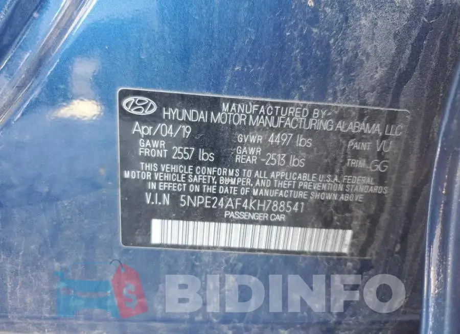 5NPE24AF4KH788541 Photo# 13