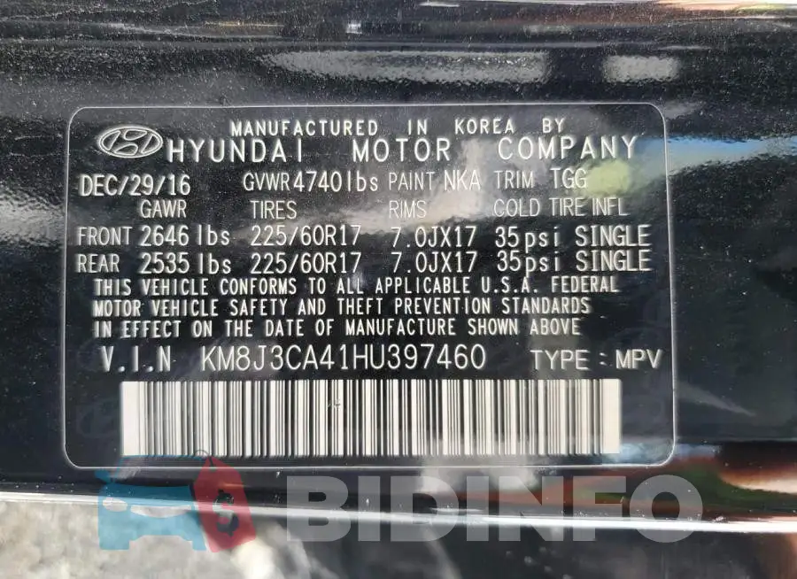 KM8J3CA41HU397460 Photo# 14