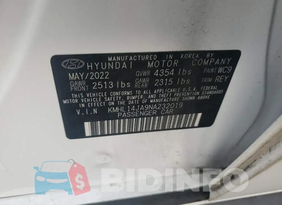 KMHL14JA9NA232019 Photo# 12