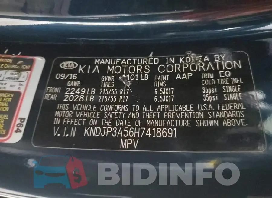 KNDJP3A56H7418691 Photo# 12