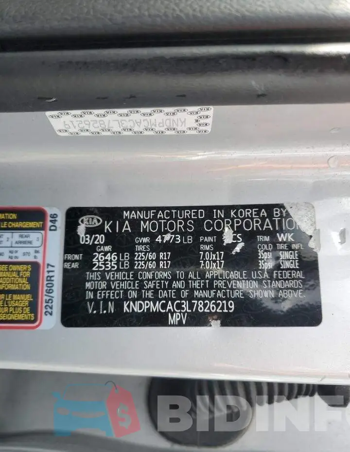 KNDPMCAC3L7826219 Photo# 13