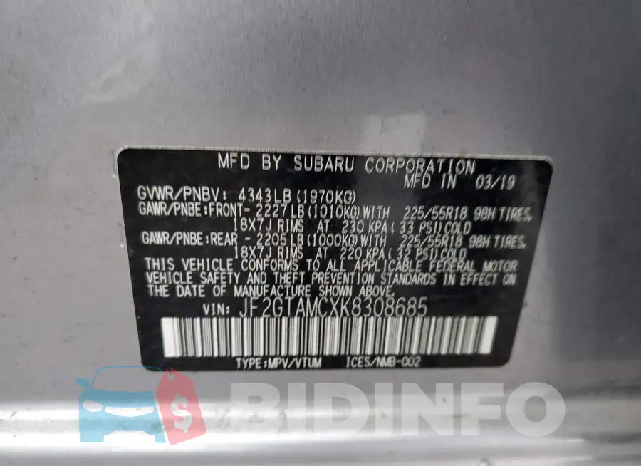 JF2GTAMCXK8308685 Photo# 13