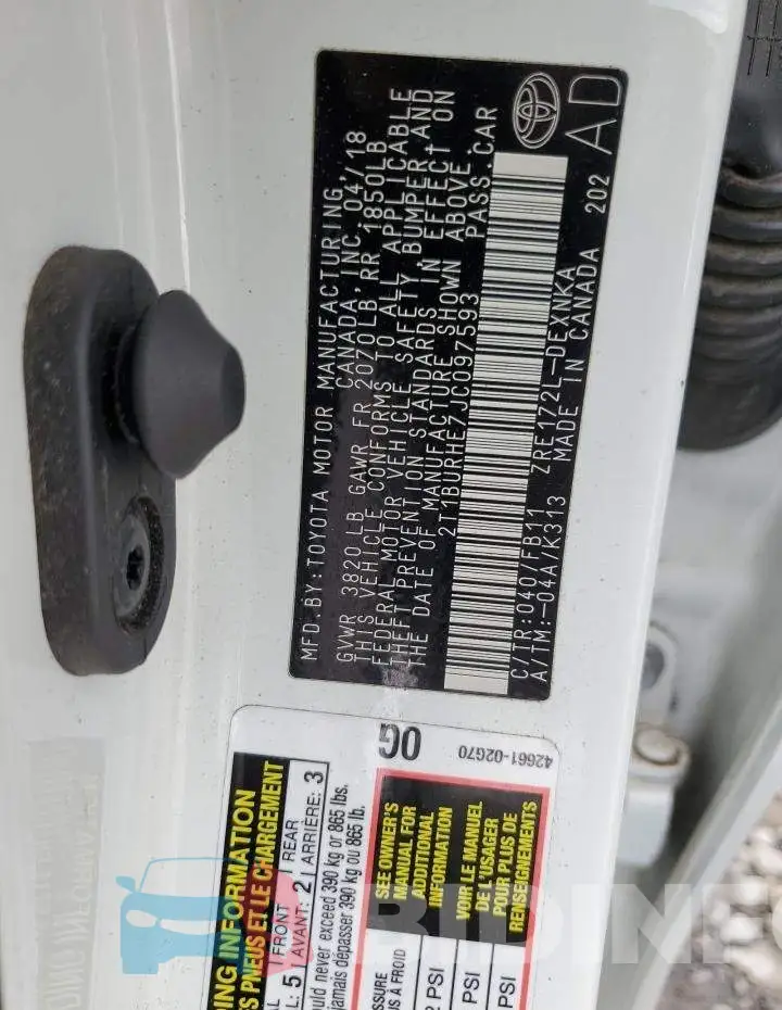 2T1BURHE7JC097593 Photo# 12