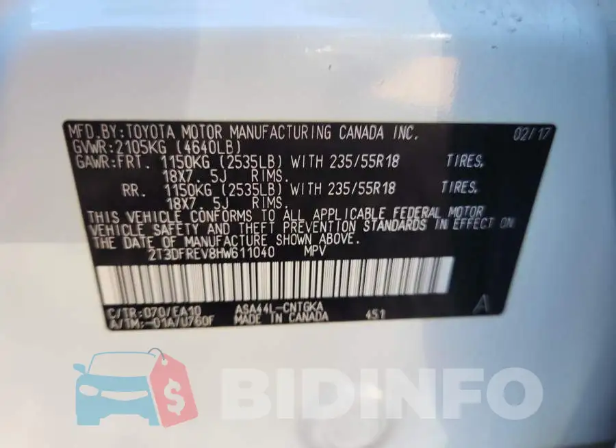 2T3DFREV8HW611040 Photo# 12