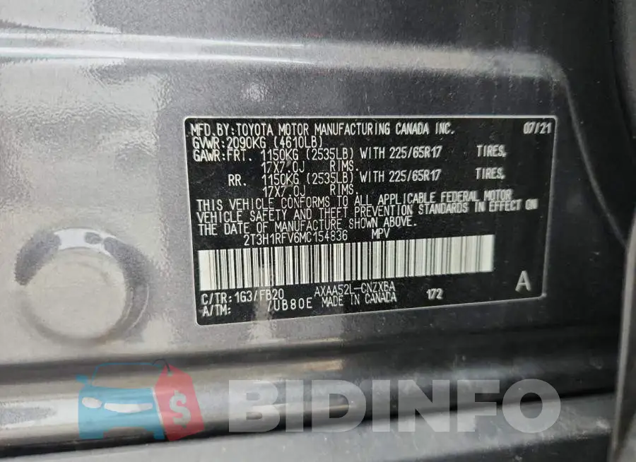 2T3H1RFV6MC154836 Photo# 13