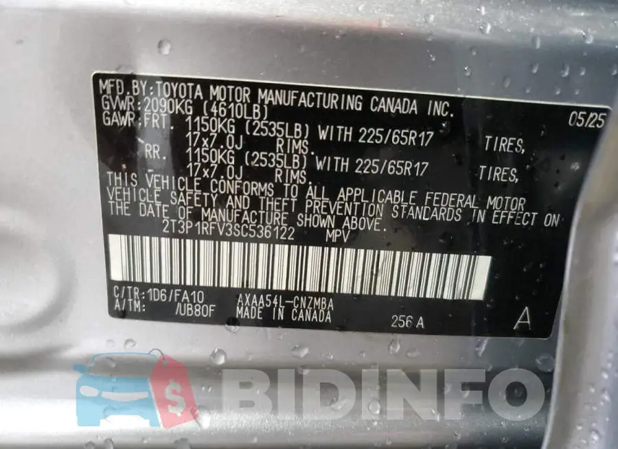 2T3P1RFV3SC536122 Photo# 14