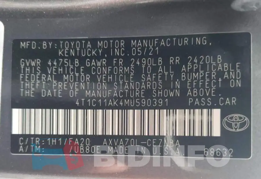 4T1C11AK4MU590391 Photo# 12