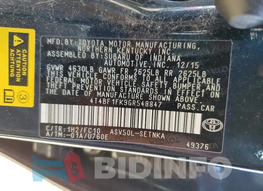 4T4BF1FK9GR548847 Photo# 12