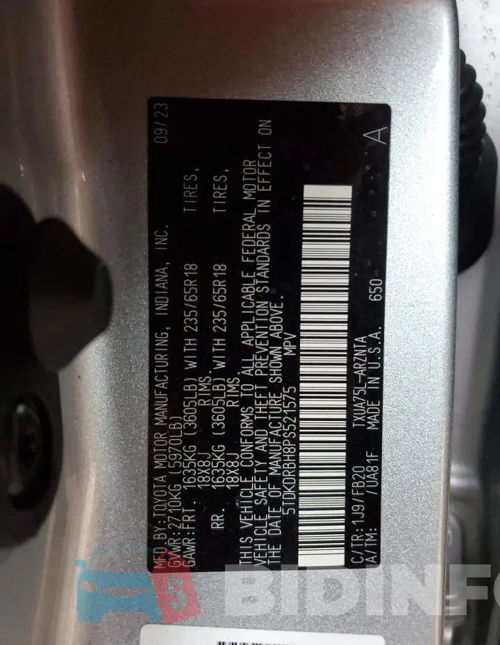 5TDKDRBH8PS521575 Photo# 13