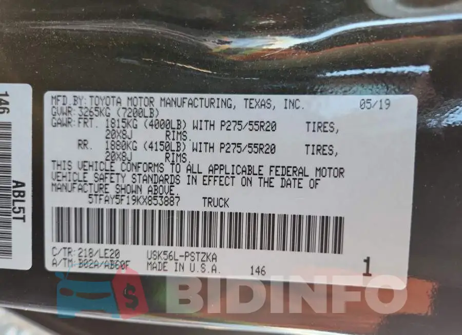 5TFAY5F19KX853887 Photo# 13