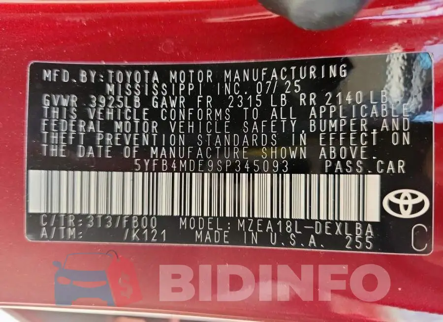 5YFB4MDE9SP345093 Photo# 12
