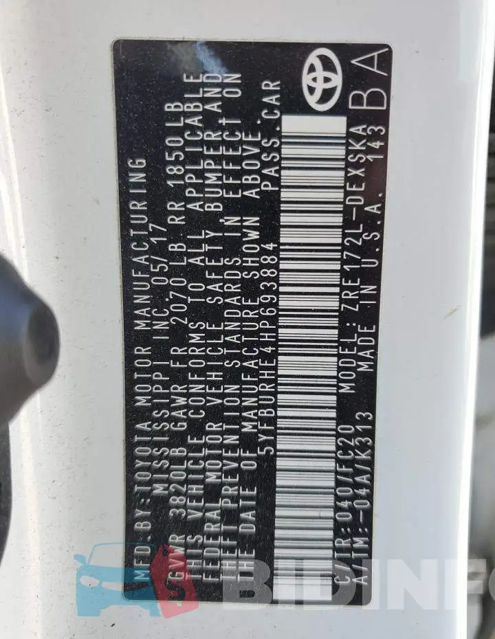 5YFBURHE4HP693884 Photo# 12