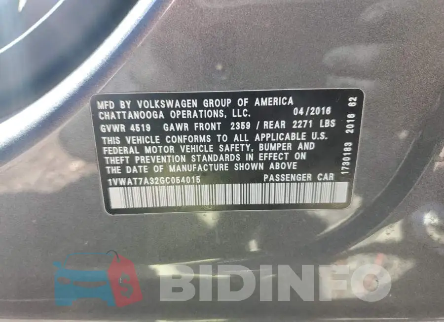 1VWAT7A32GC054015 Photo# 12
