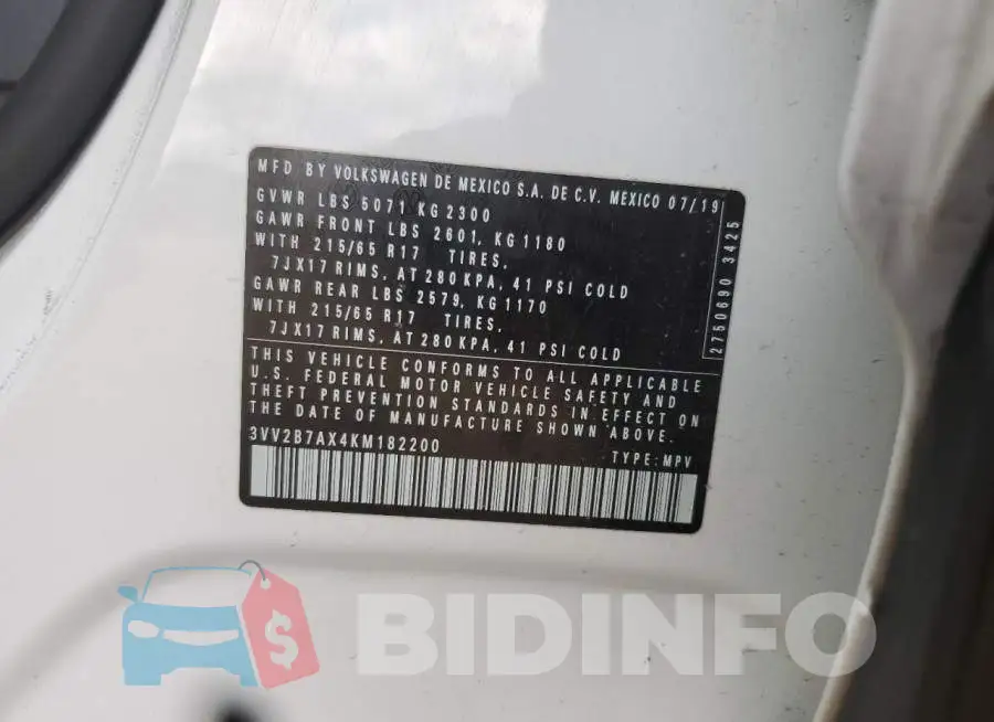 3VV2B7AX4KM182200 Photo# 13