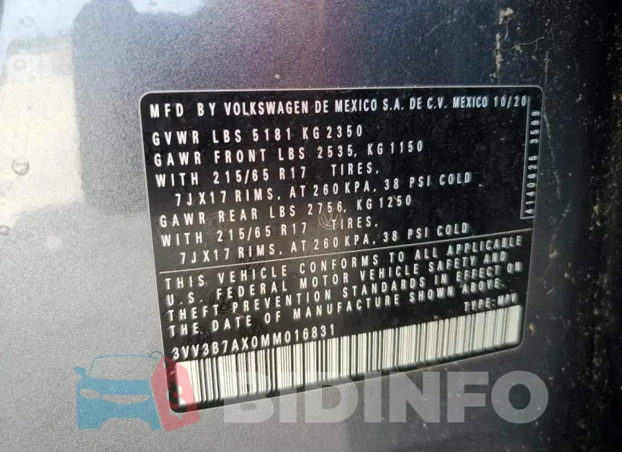 3VV3B7AX0MM016831 Photo# 13