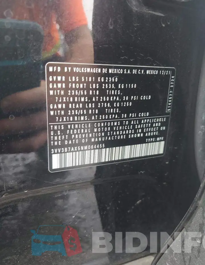 3VV3B7AX5NM064455 Photo# 13