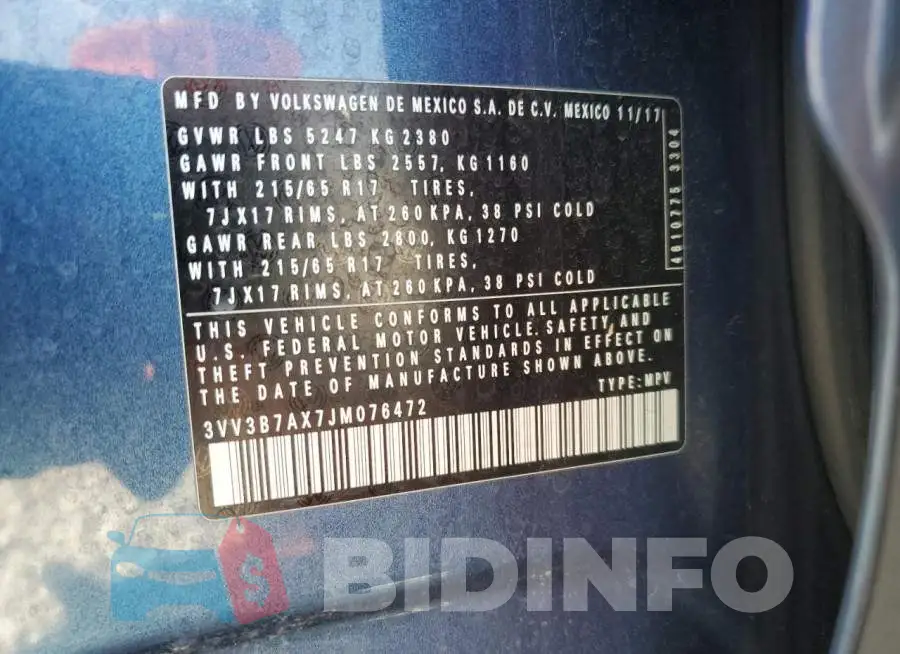 3VV3B7AX7JM076472 Photo# 13