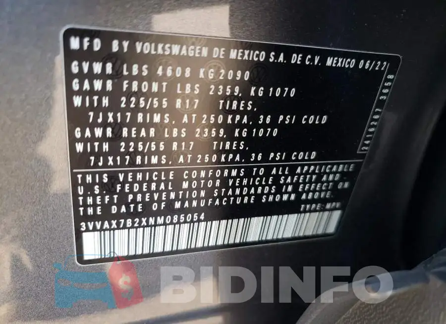 3VVAX7B2XNM085054 Photo# 12
