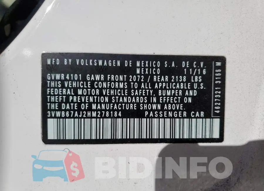 3VWB67AJ2HM278184 Photo# 13