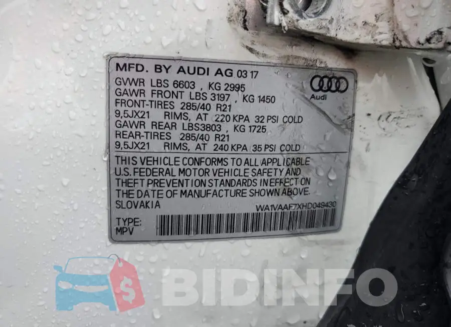 WA1VAAF7XHD049430 Photo# 14