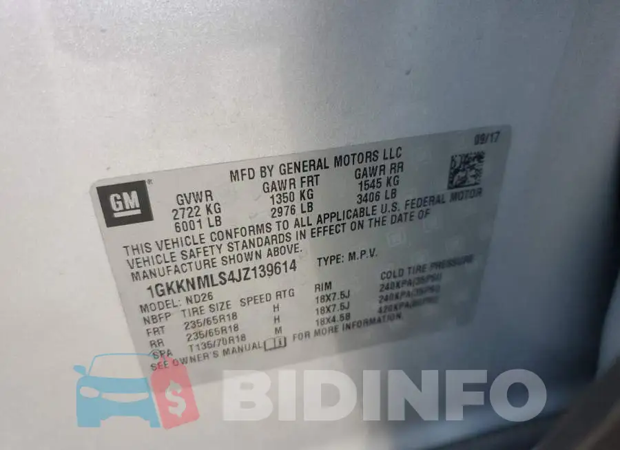 1GKKNMLS4JZ139614 Photo# 13