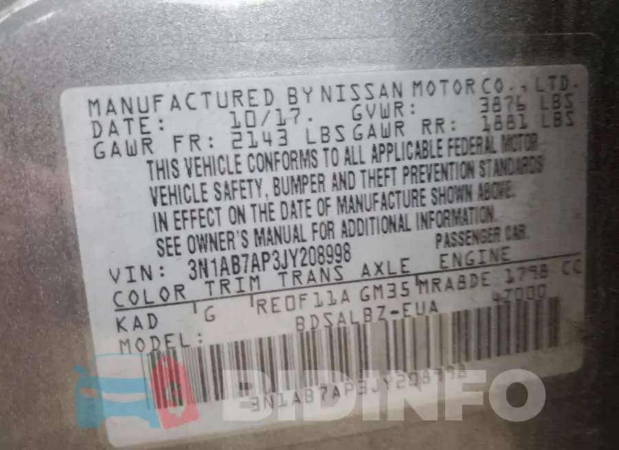 3N1AB7AP3JY208998 Photo# 12