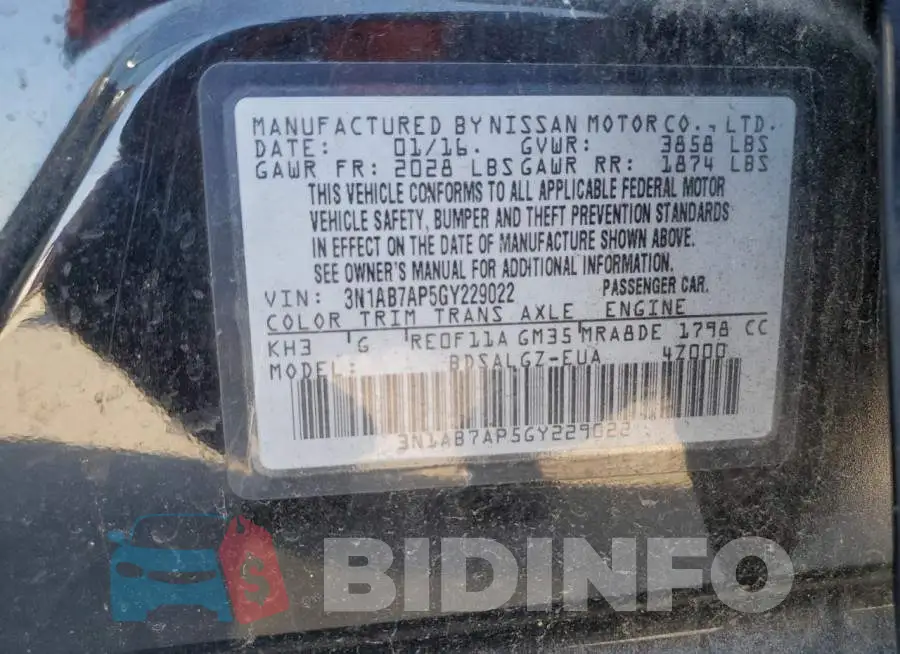 3N1AB7AP5GY229022 Photo# 12