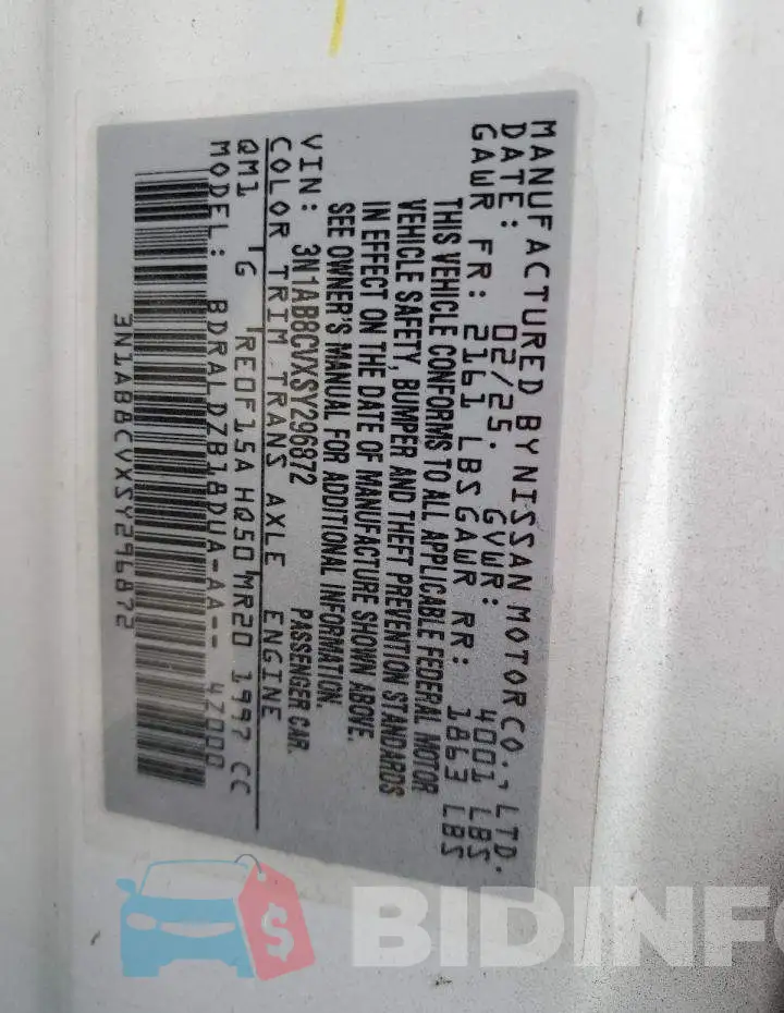 3N1AB8CVXSY296872 Photo# 12