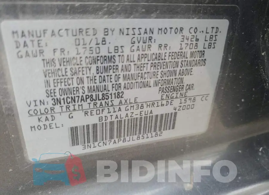 3N1CN7AP8JL851182 Photo# 12