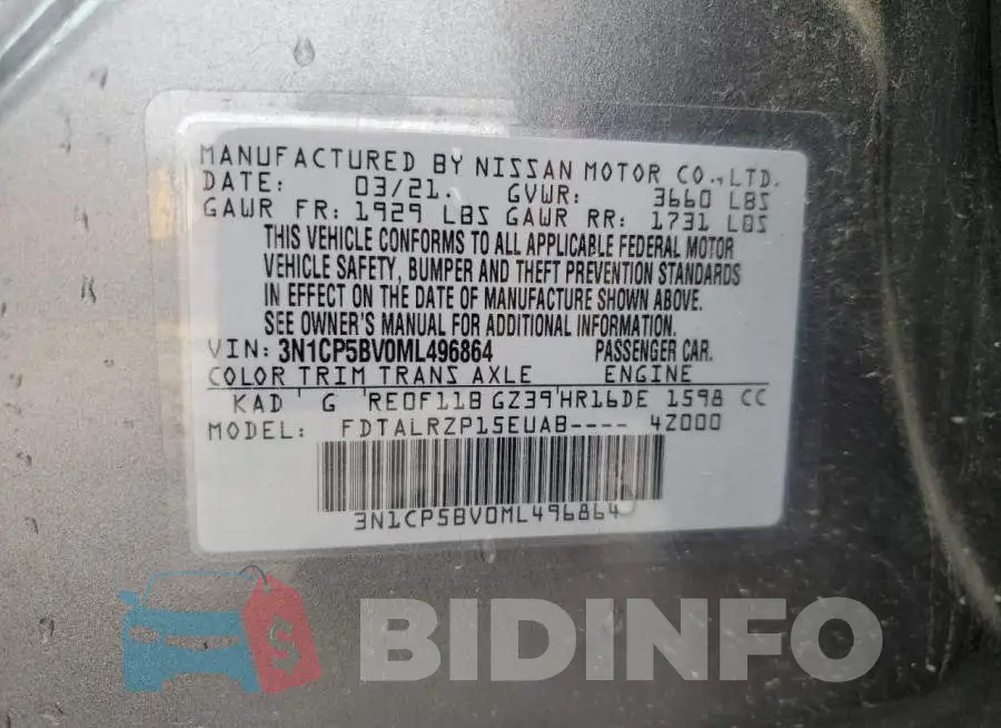 3N1CP5BV0ML496864 Photo# 14