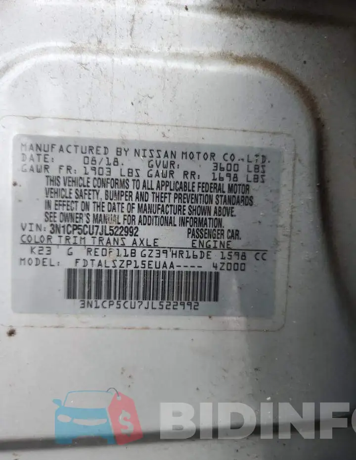 3N1CP5CU7JL522992 Photo# 13