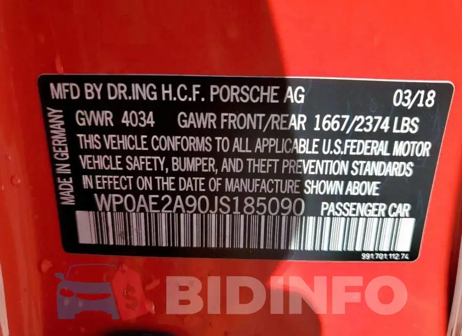 WP0AE2A90JS185090 Photo# 13