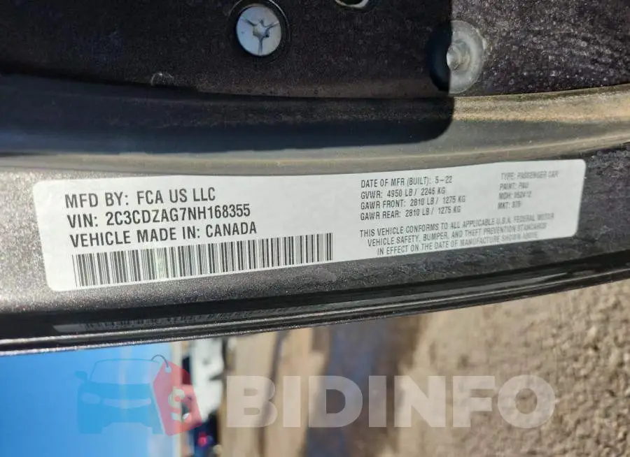 2C3CDZAG7NH168355 Photo# 12