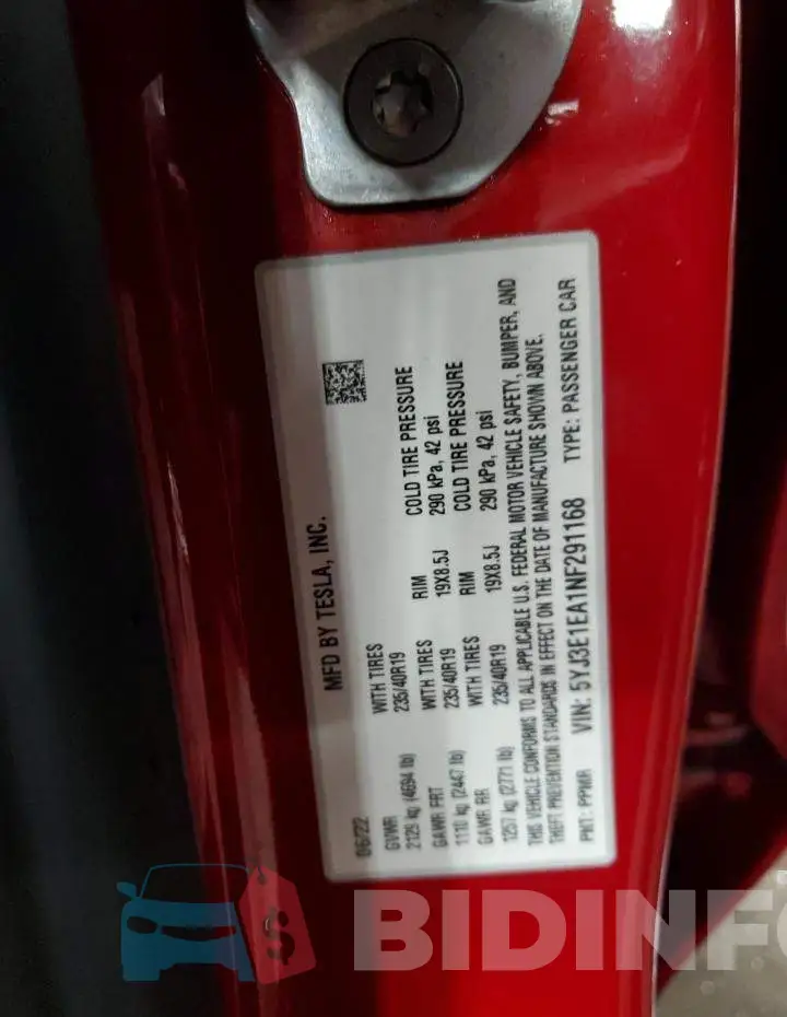 5YJ3E1EA1NF291168 Photo# 12