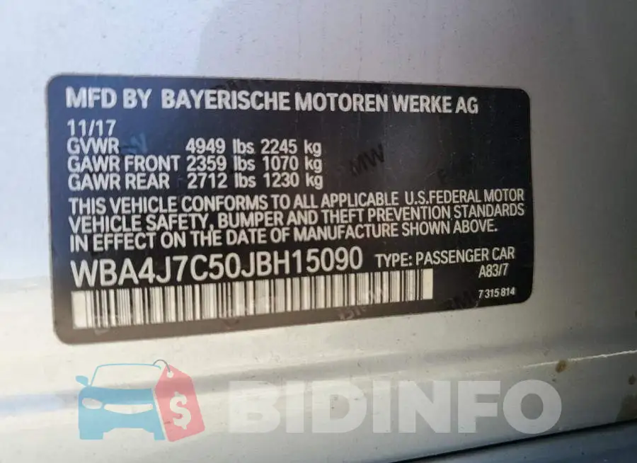 WBA4J7C50JBH15090 Photo# 13