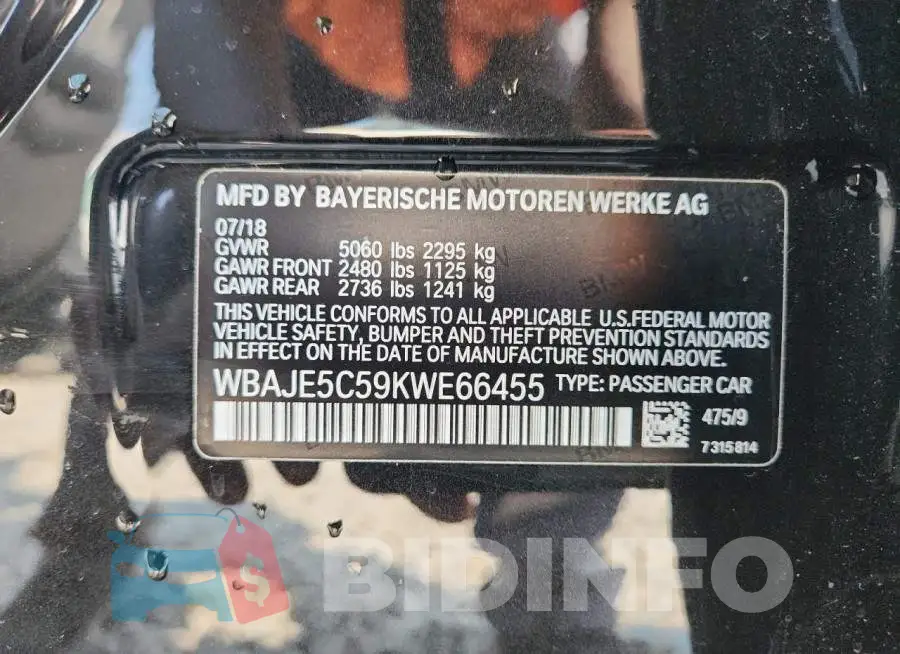 WBAJE5C59KWE66455 Photo# 12