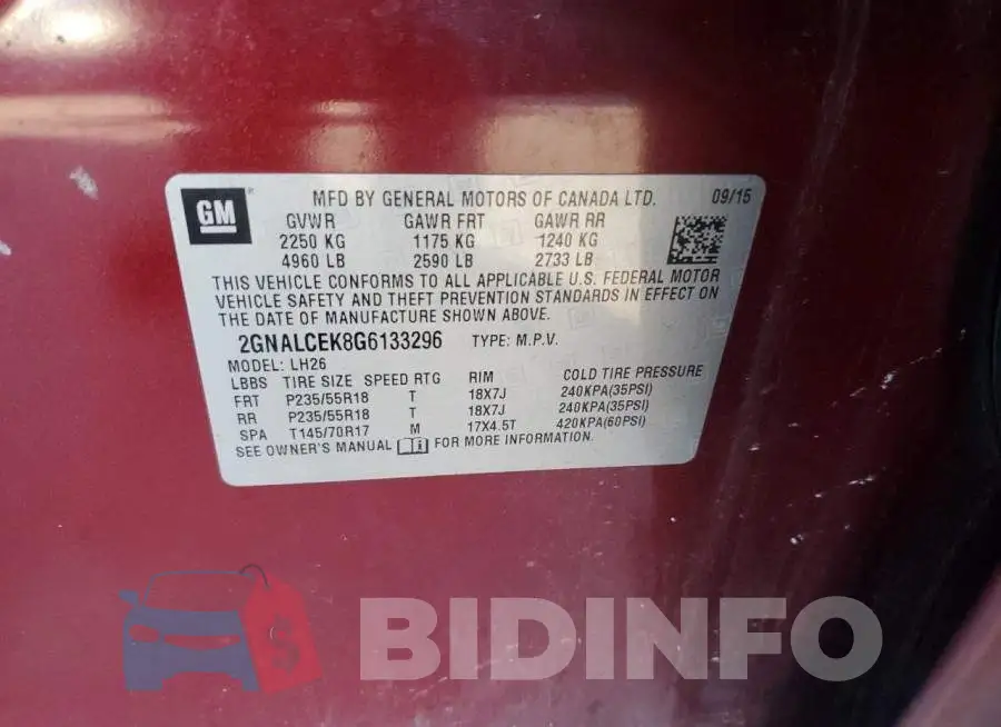 2GNALCEK8G6133296 Photo# 12