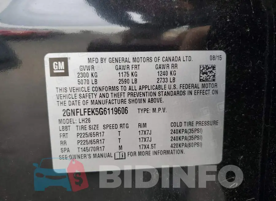 2GNFLFEK5G6119606 Photo# 13