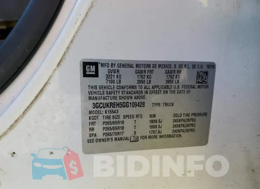3GCUKREH5GG109428 Photo# 12