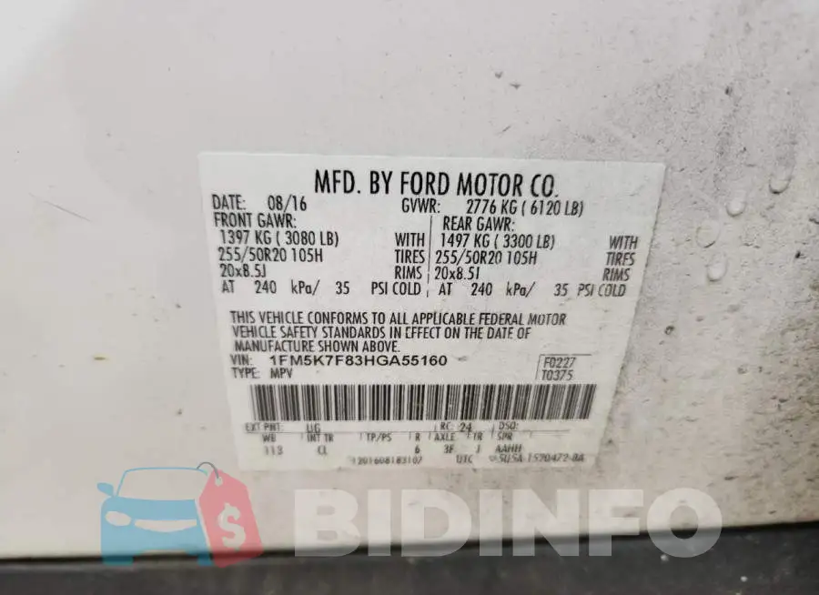 1FM5K7F83HGA55160 Photo# 13