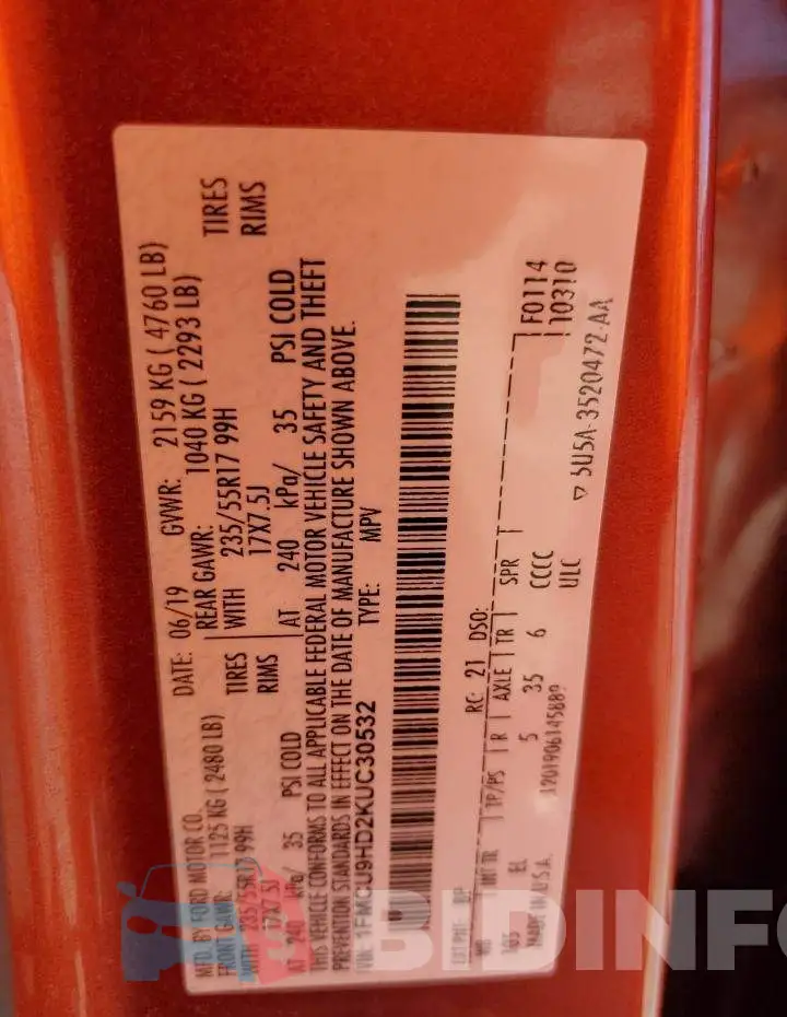 1FMCU9HD2KUC30532 Photo# 14
