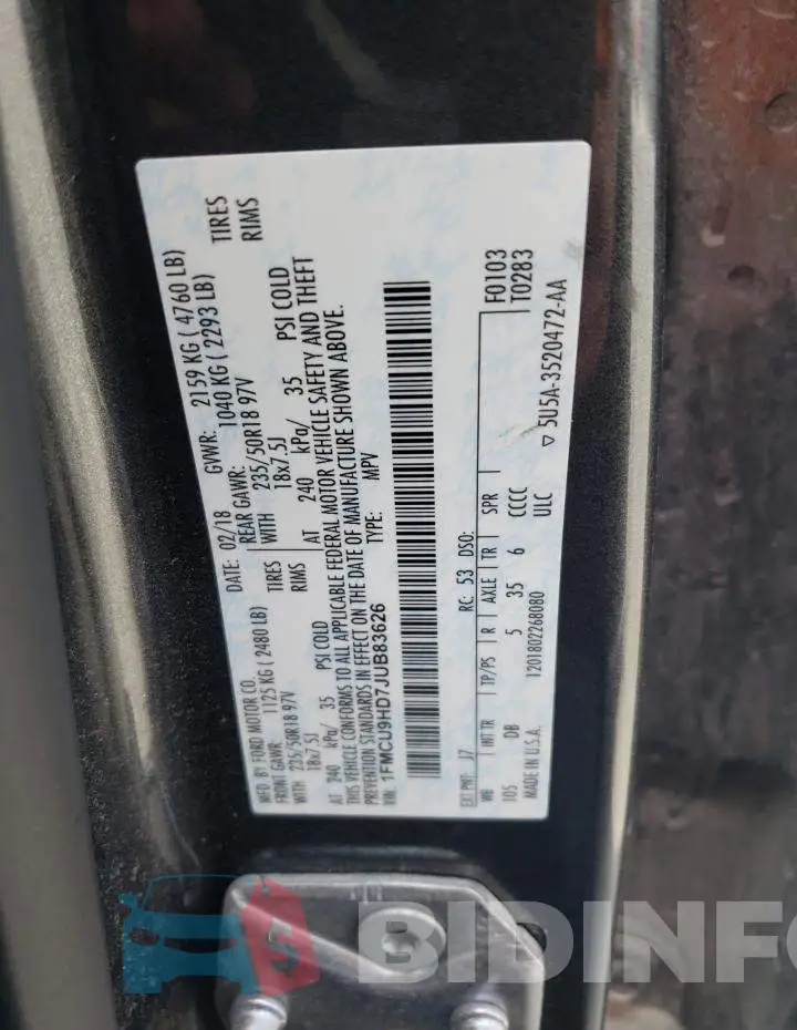 1FMCU9HD7JUB83626 Photo# 13
