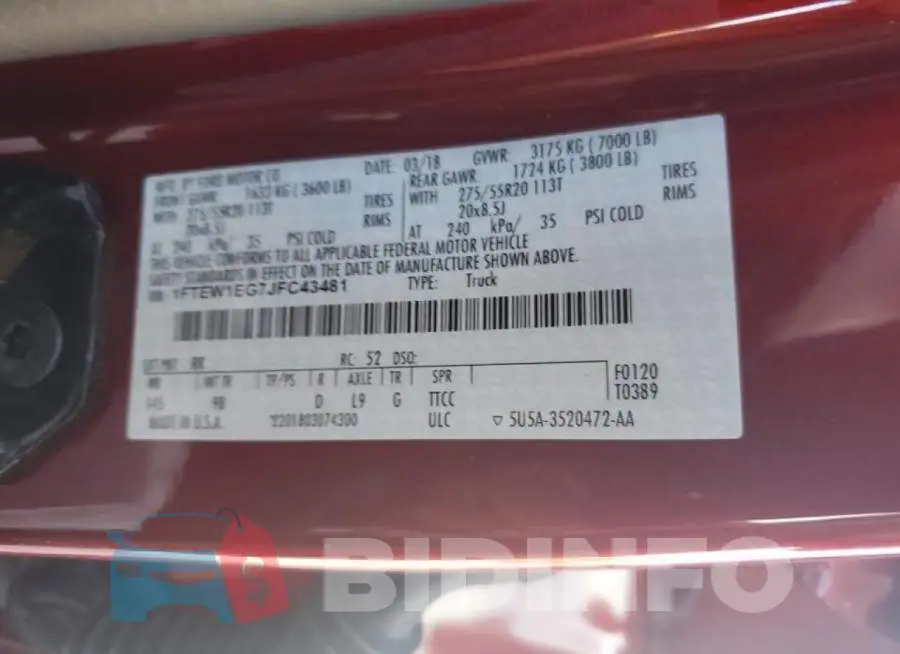 1FTEW1EG7JFC43481 Photo# 12
