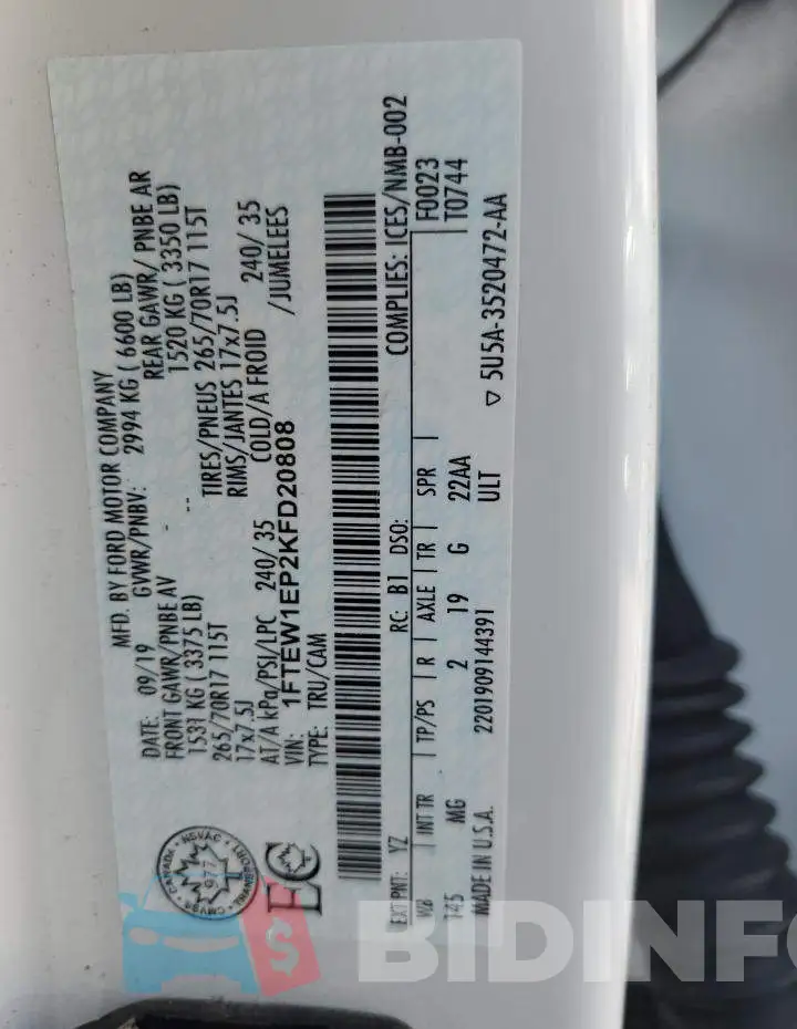 1FTEW1EP2KFD20808 Photo# 13