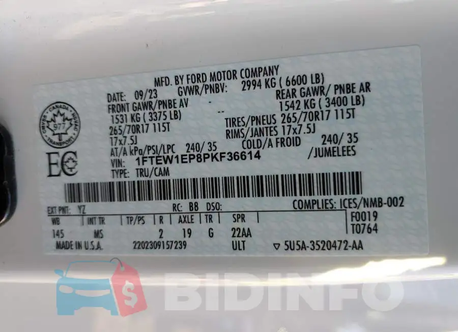 1FTEW1EP8PKF36614 Photo# 12